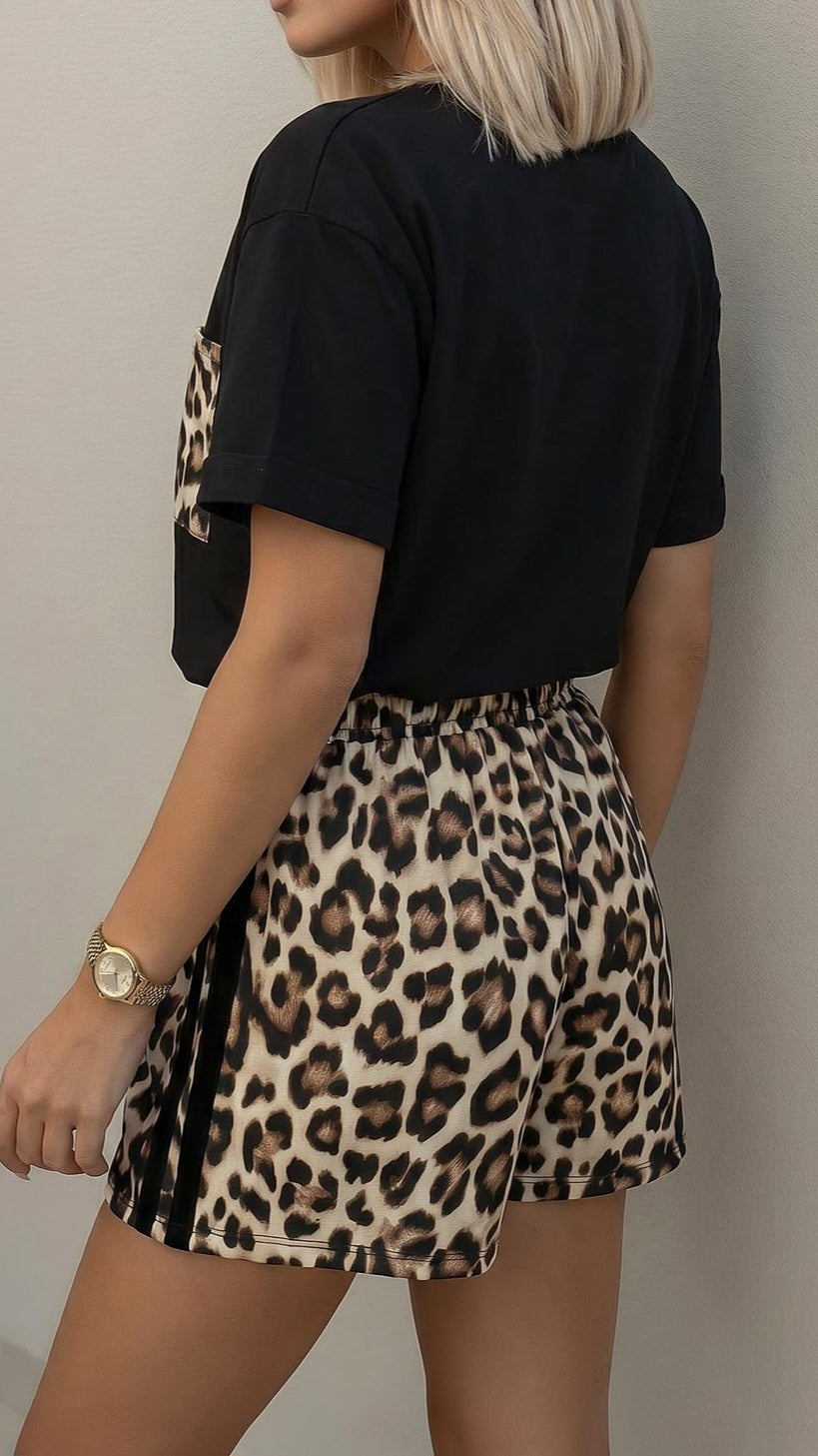 AMIRA - Oversized Leopard Two Piece Set Black