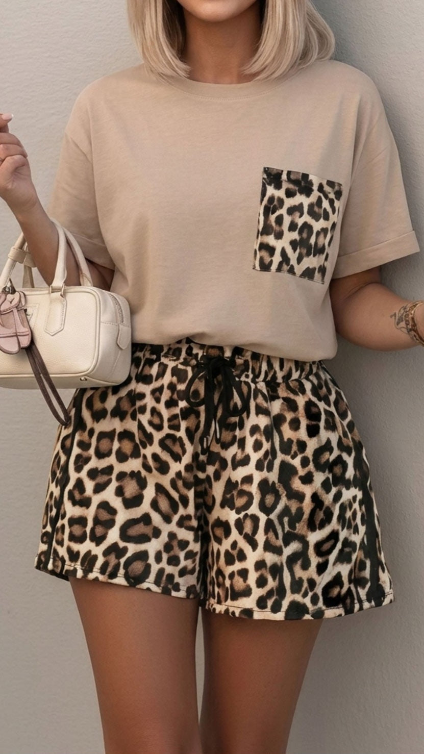 AMIRA - Oversized Leopard Two Piece Set Beige