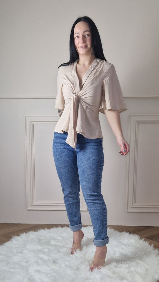 ATHENA - Kimono Knot Top Beige