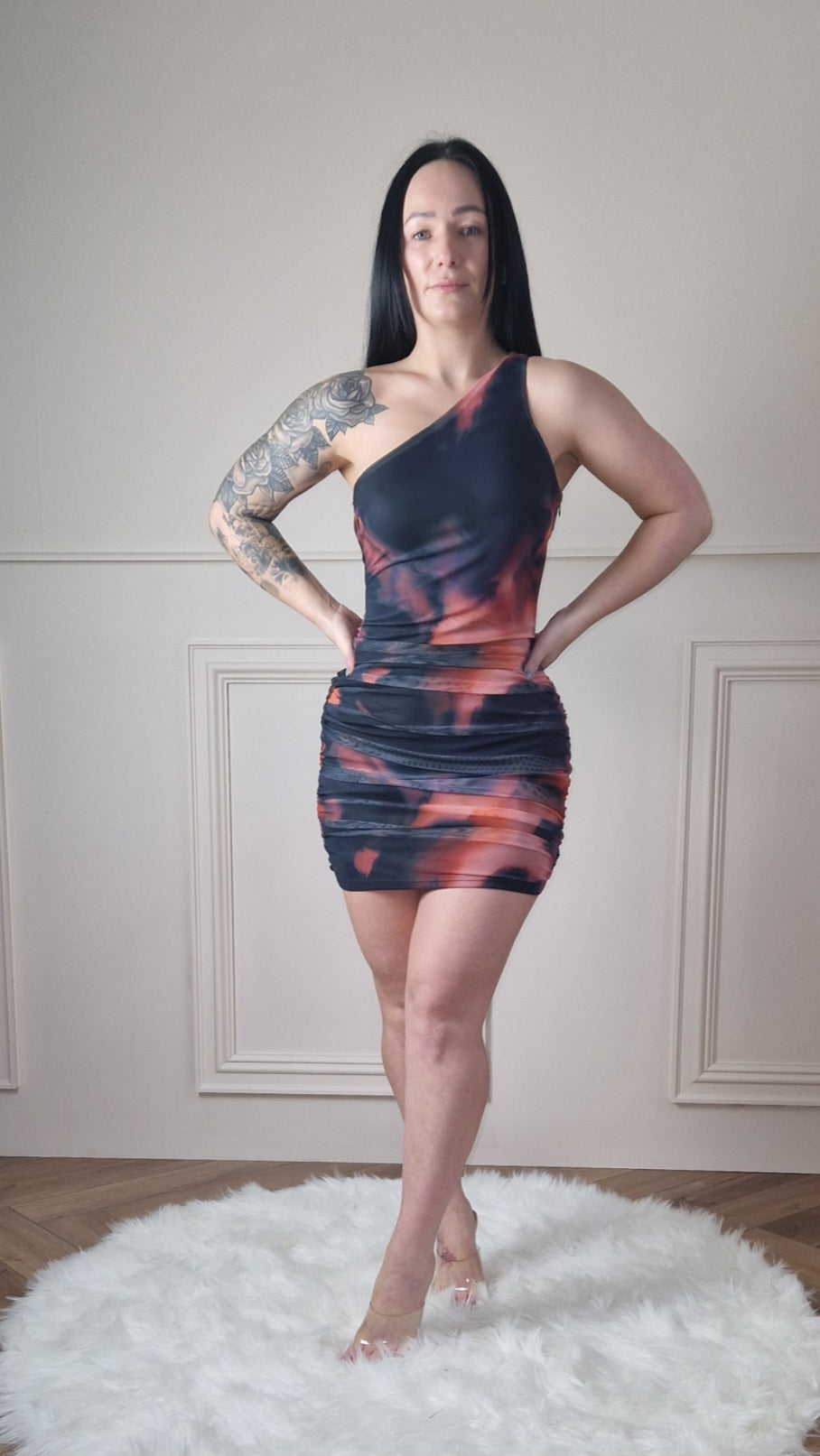 VEDA - Ruched One Shoulder Mini Dress