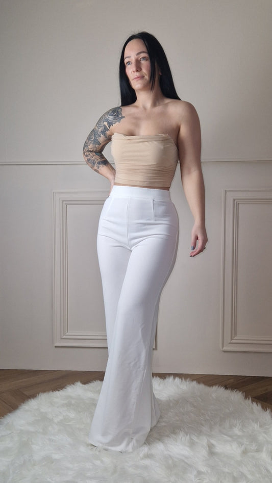 VALENTINA - White High Waist Wide Leg Trouser