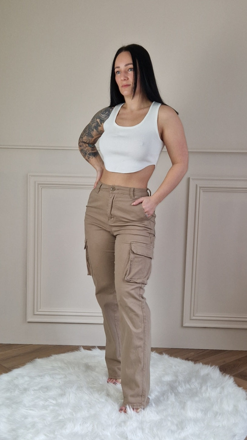 HARLOW - Straight Leg Cargos Beige