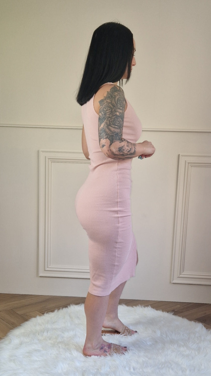 CASEY - Ribbed Midi Dress Blush Pink