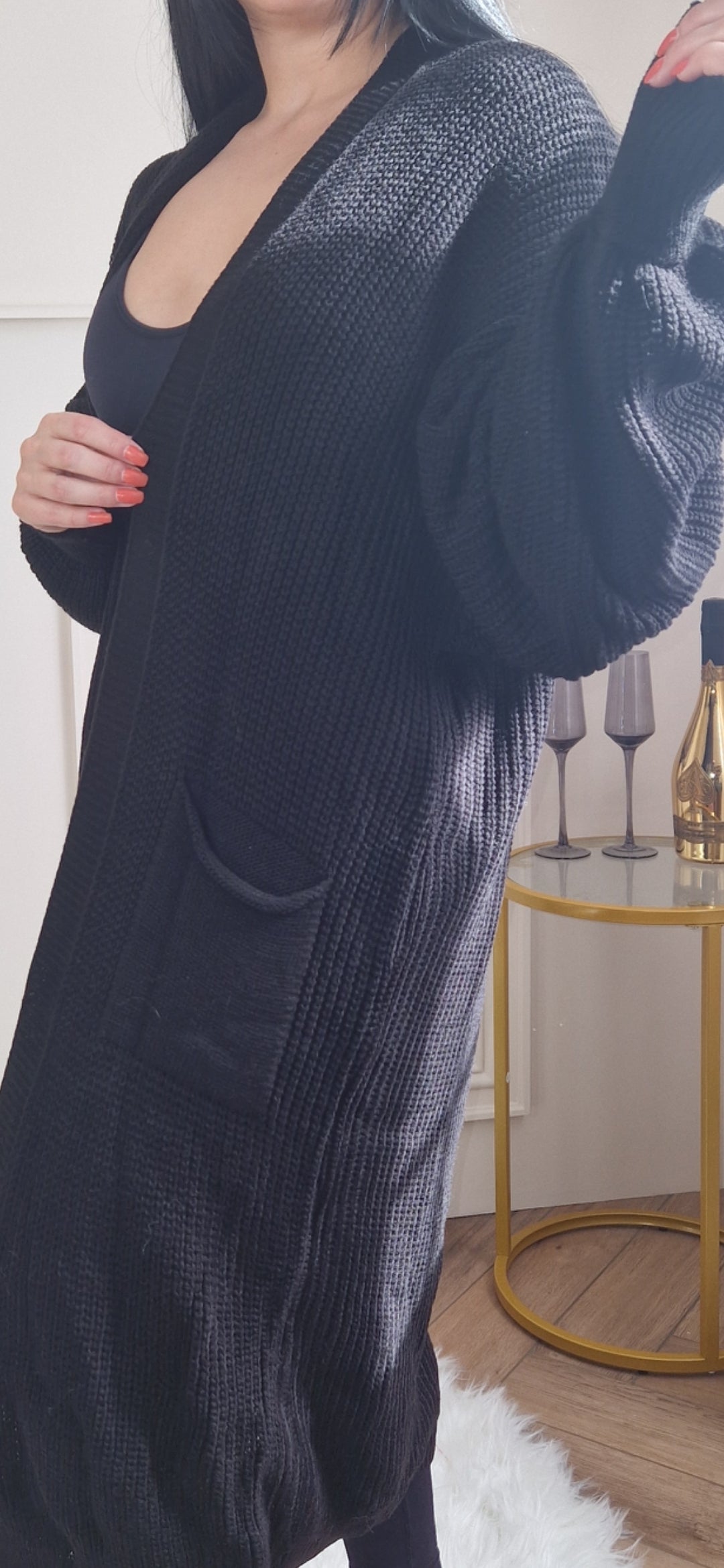 PHOEBE - Oversized Long Cardigan Black