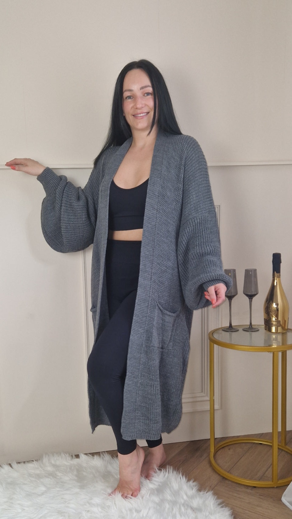 PHOEBE - Oversized Long Cardigan Dark Grey