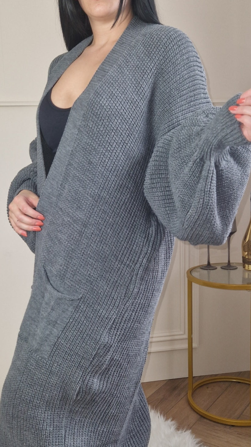 PHOEBE - Oversized Long Cardigan Dark Grey