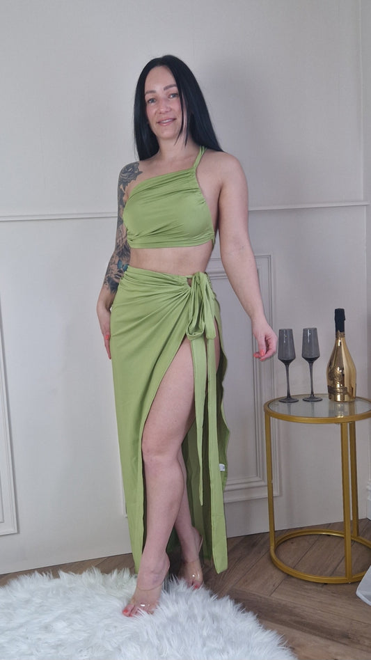 RIHANNA - Slinky Maxi Skirt Co-ord Green