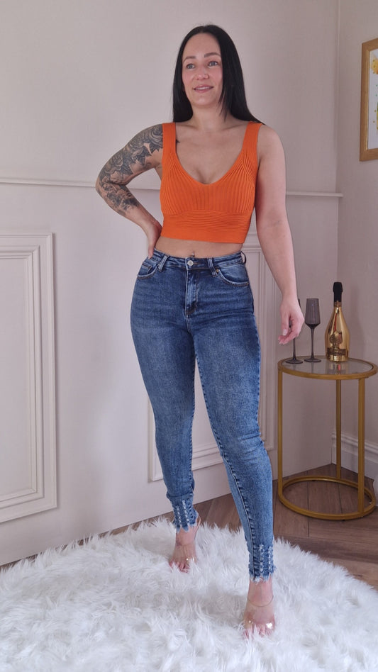HANNAH - Premium Ribbed Crop Top Orange