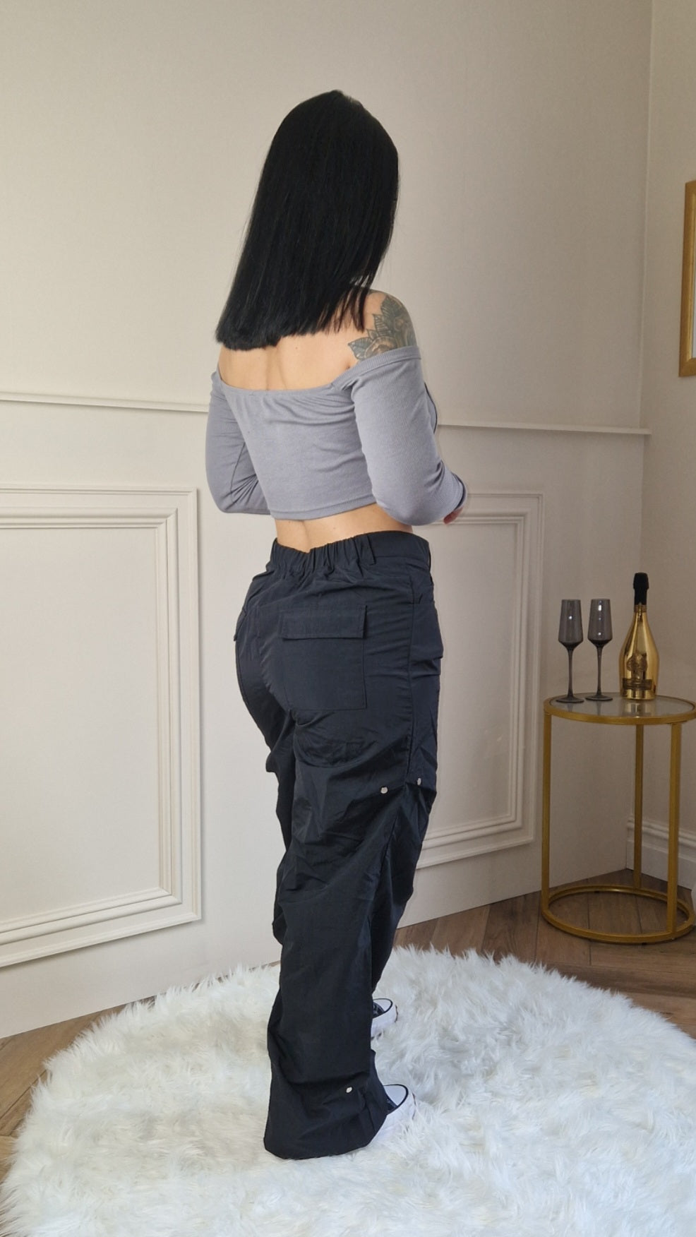 WYNTER - Ribbed Off Shoulder Top Charcoal