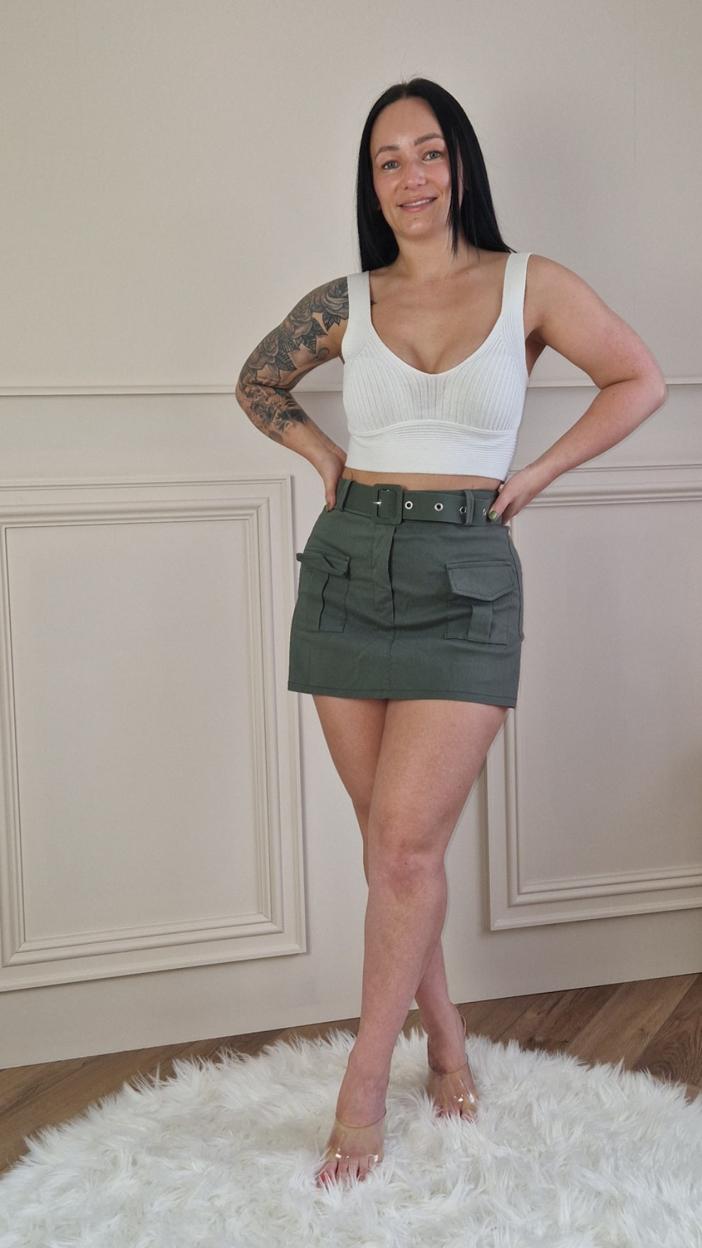 LISA - Belted Cargo Skort Khaki