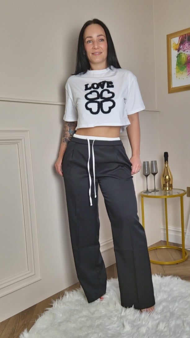 LOVE - Cropped Embroided Slogan T-Shirt White