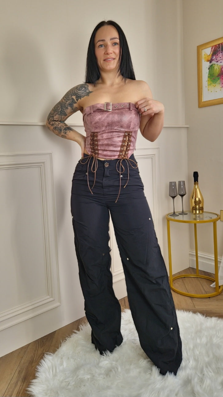 ELSIE - Faux Leather Bandeau Top Rose