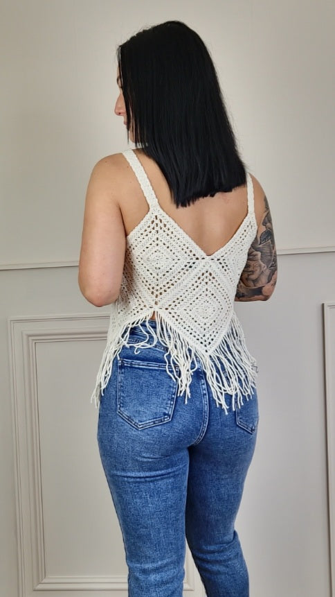 DAISY - Crochet Tassel Cami Top Cream