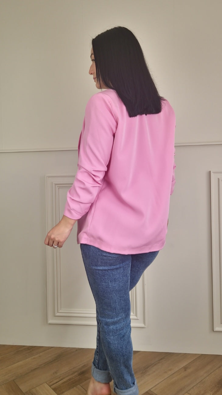 EBONY - Ruched Sleeve Blazer Pink