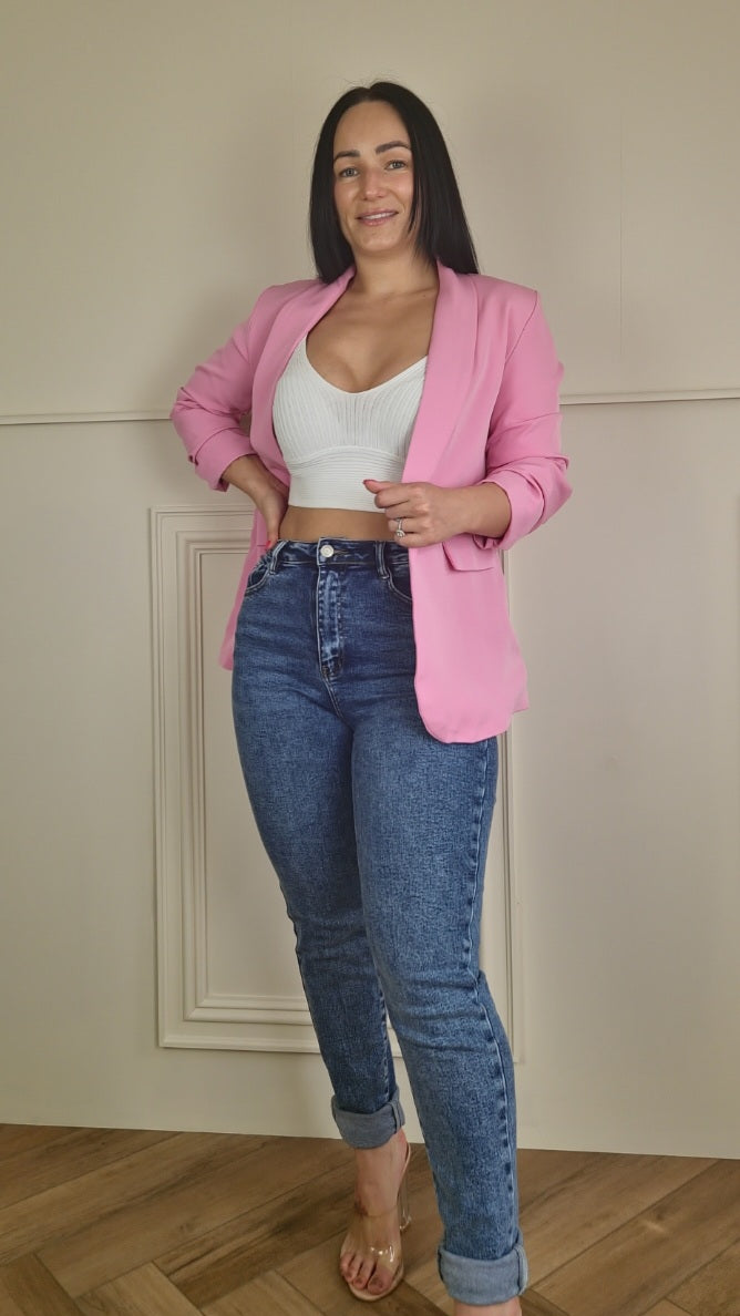 EBONY - Ruched Sleeve Blazer Pink