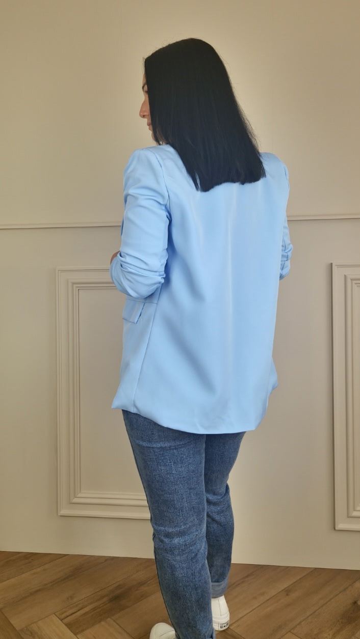 EBONY - Ruched Sleeve Blazer Baby Blue