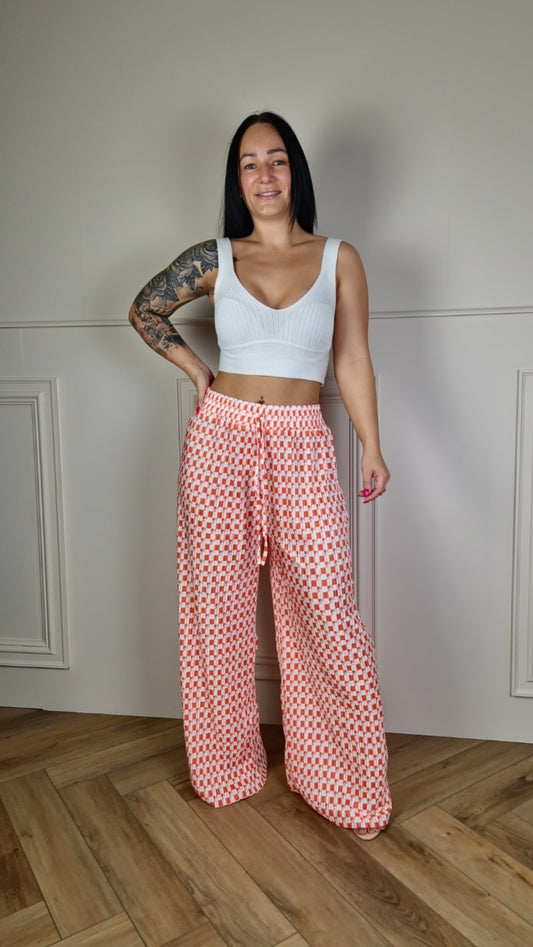 TARA - Patterned Wide Leg Trousers Orange
