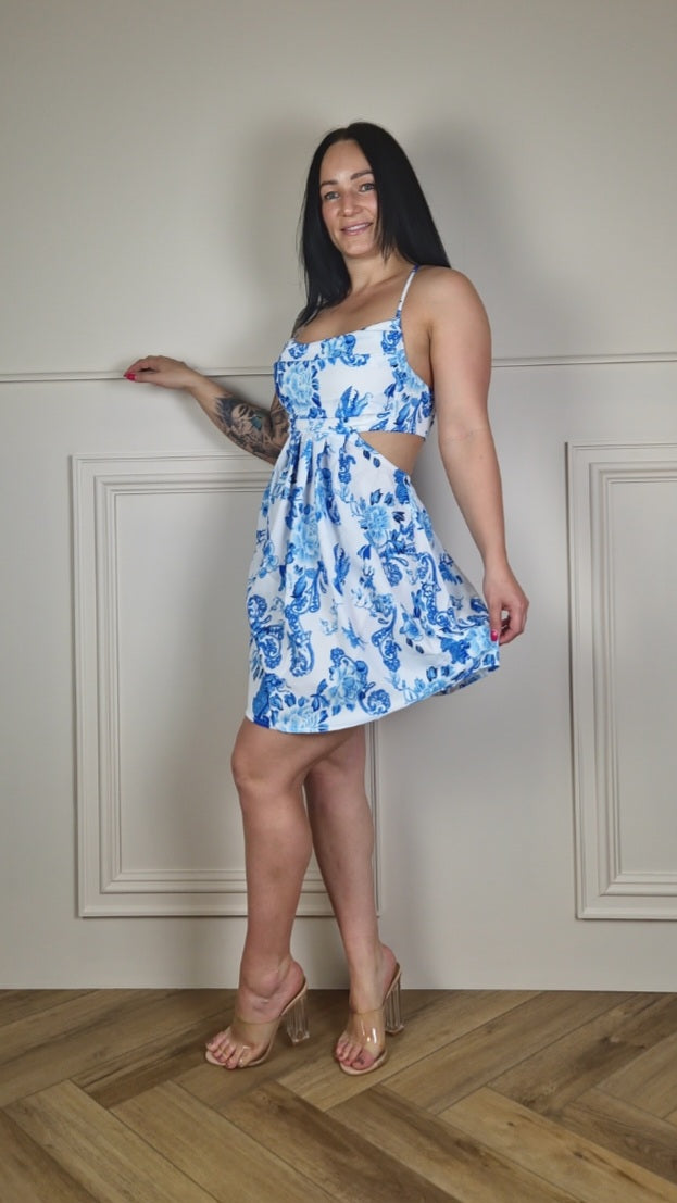 PERRIE - Strappy Cut Out Mini Dress Blue