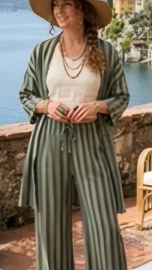 TAYLA - Vertical Stripe Trouser Khaki