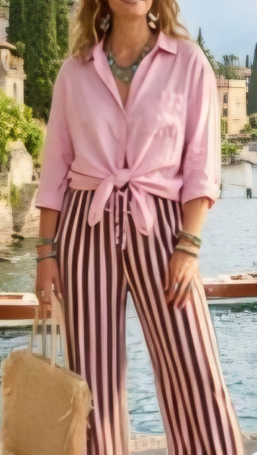 TAYLA - Vertical Stripe Trouser Pink