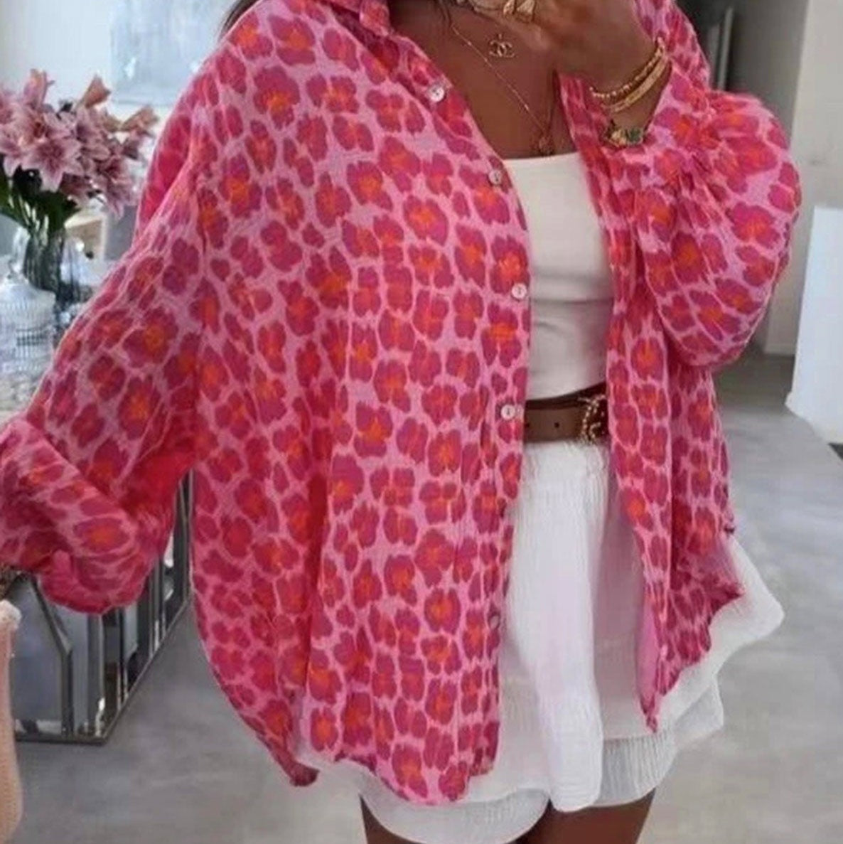 STACEY - Animal Print 100% Cotton Shirt