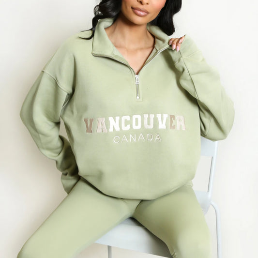 VANCOUVER - Cotton Blend Embroided Fleece Lined Jumper Sage Green