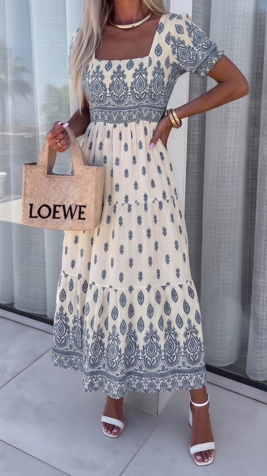 IRIS - Paisley Print Tiered Maxi Dress