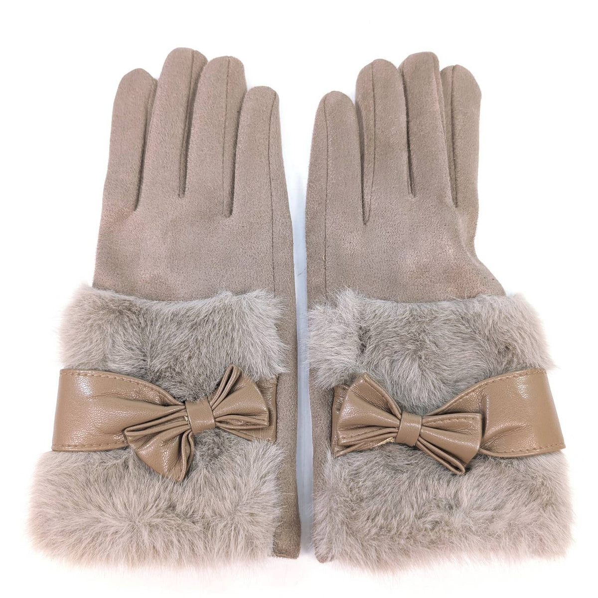 EVELYN - Bow & Faux Fur Gloves