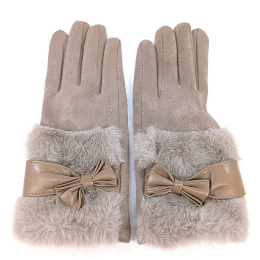 EVELYN - Bow & Faux Fur Gloves
