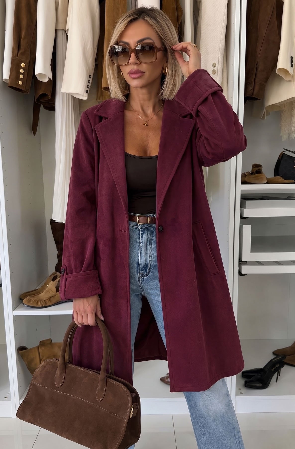 FREYA - Longline Faux Suede Oversized Jacket