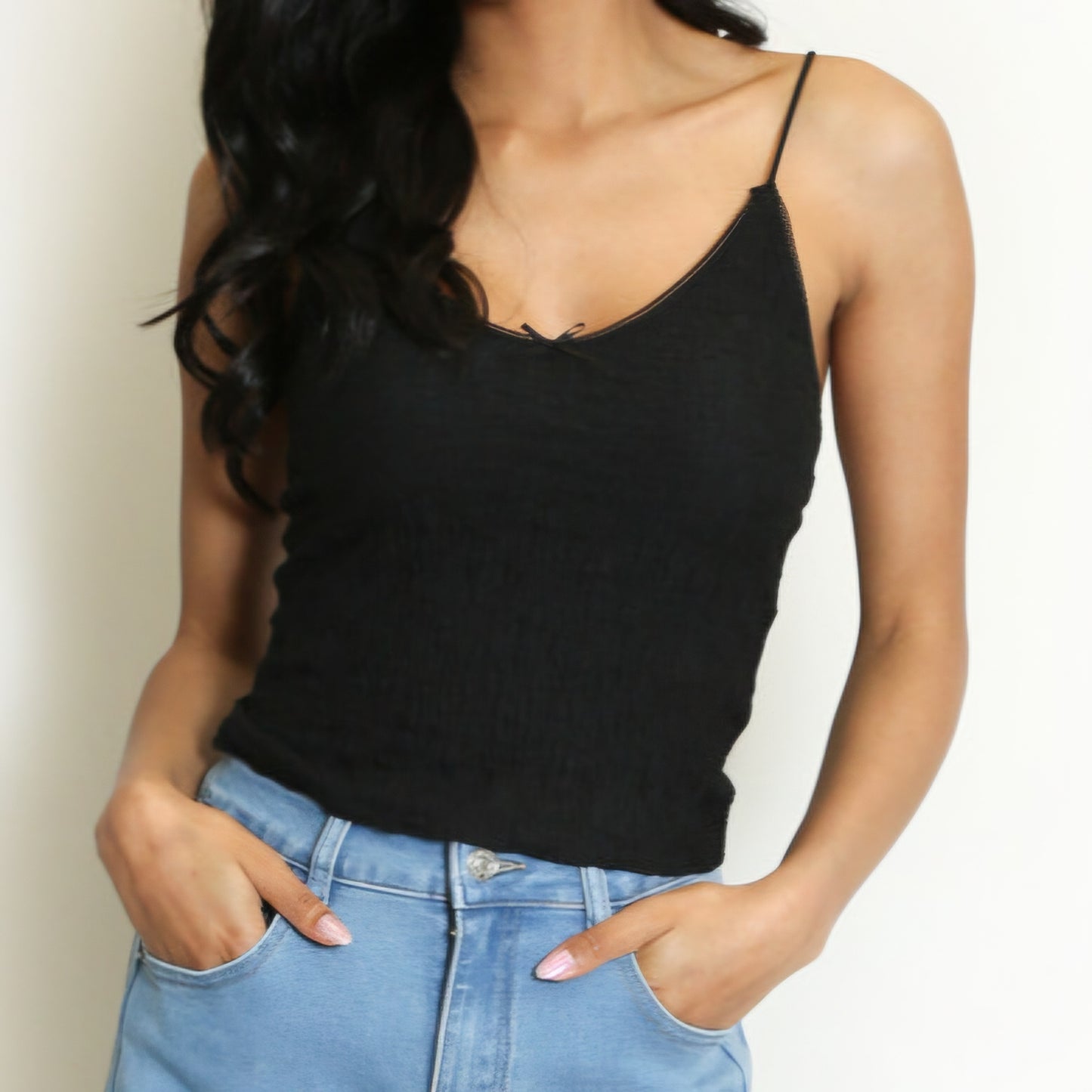 MAEVE - Textured Strappy Cami Black