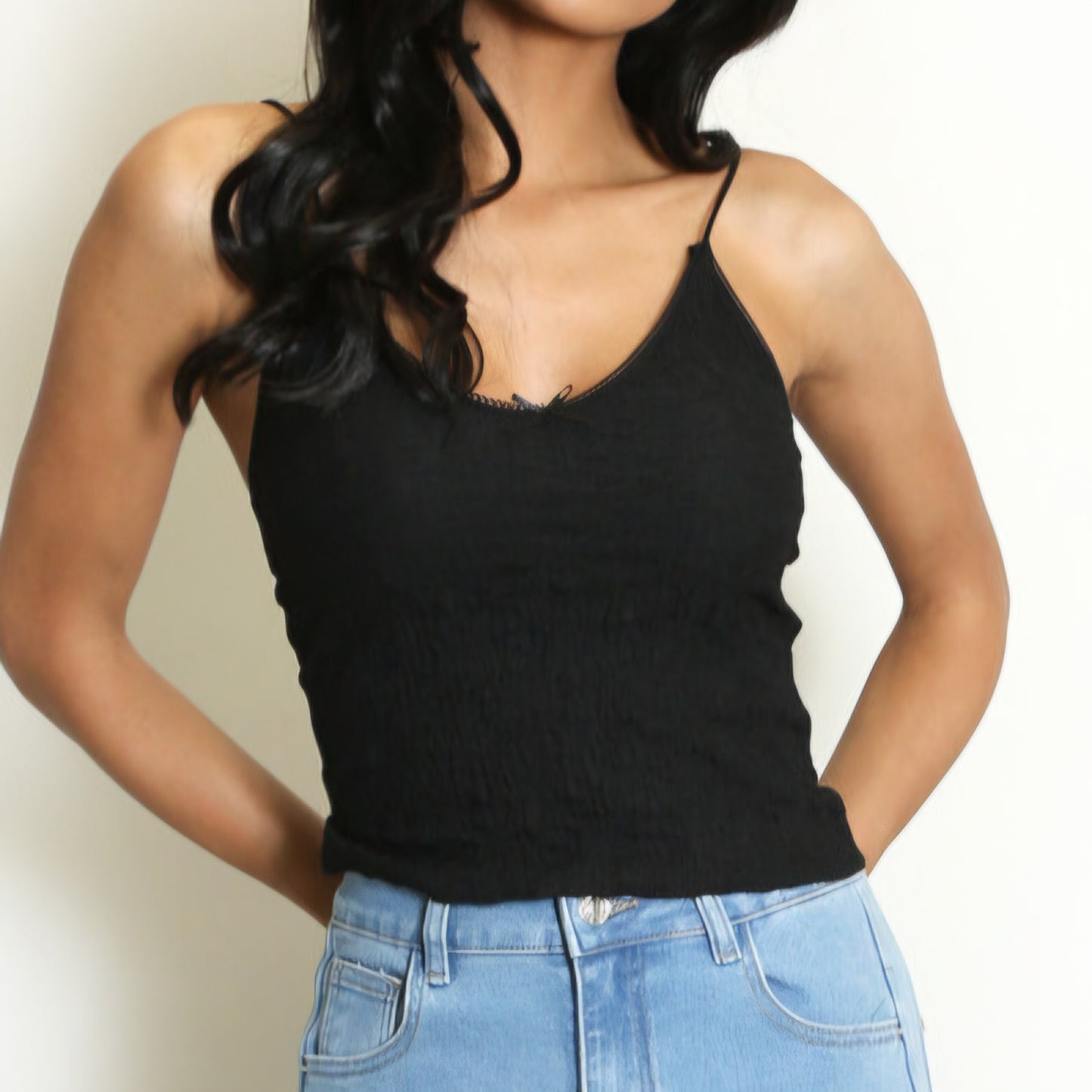 MAEVE - Textured Strappy Cami Black