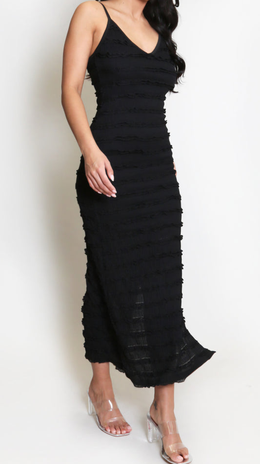 CLAUDIA - Strappy Cami Textured Dress Black