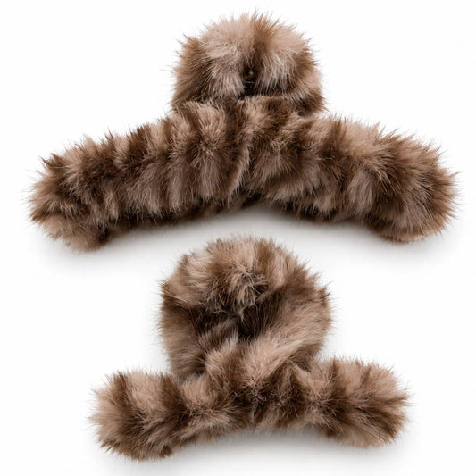 HAZEL - Faux Fur Animal Print Claw Clips Set Of 2