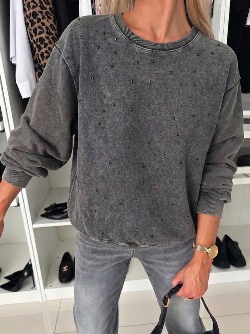 STELLA - Faded Grey Rhinestone Jumper