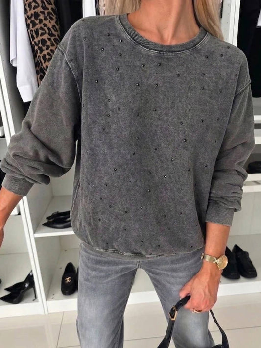 STELLA - Faded Grey Rhinestone Jumper
