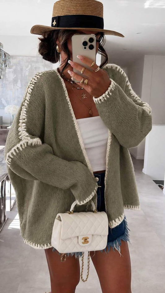 LUCIA - Contrast Stitch Open Knit Cardigan