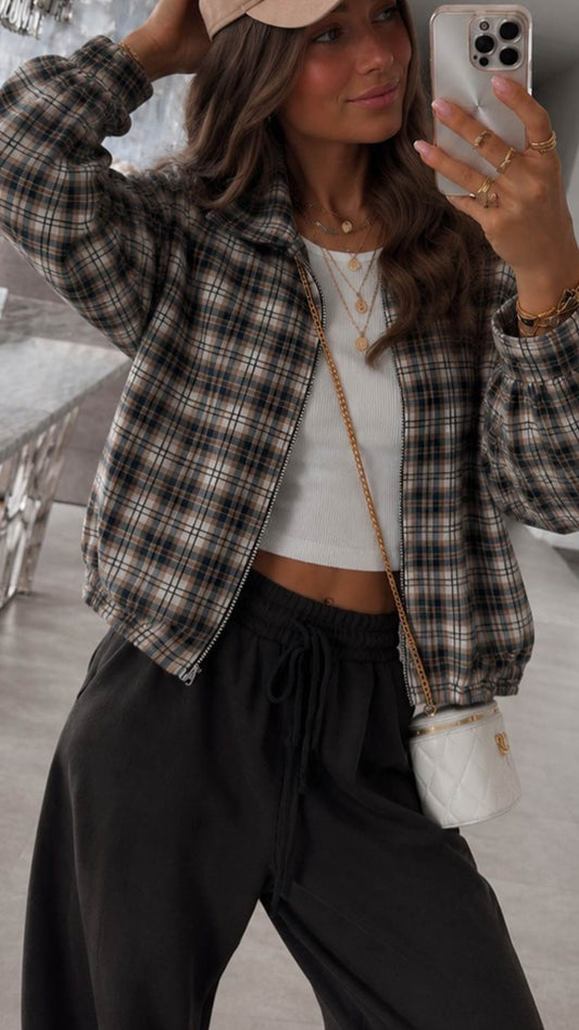 CHLOE - Checked Flannel Effect Zip Jacket