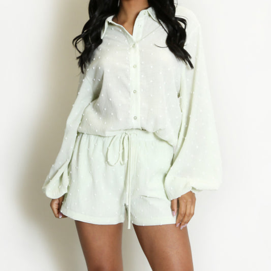 CARRIS - Bubble Texture Short & Shirt Set Mint