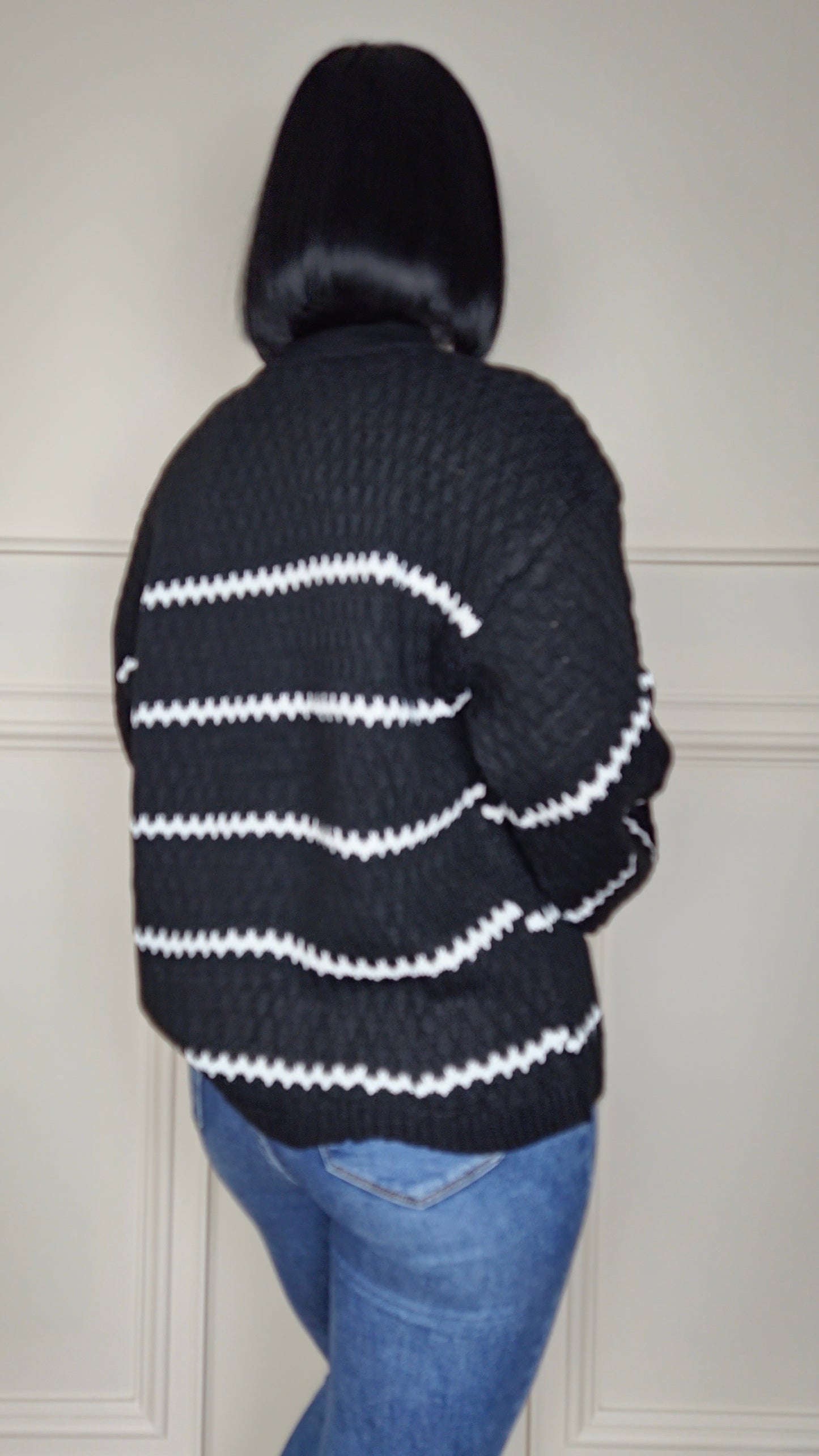 CINDY - Patterned Knitted Jumper Black