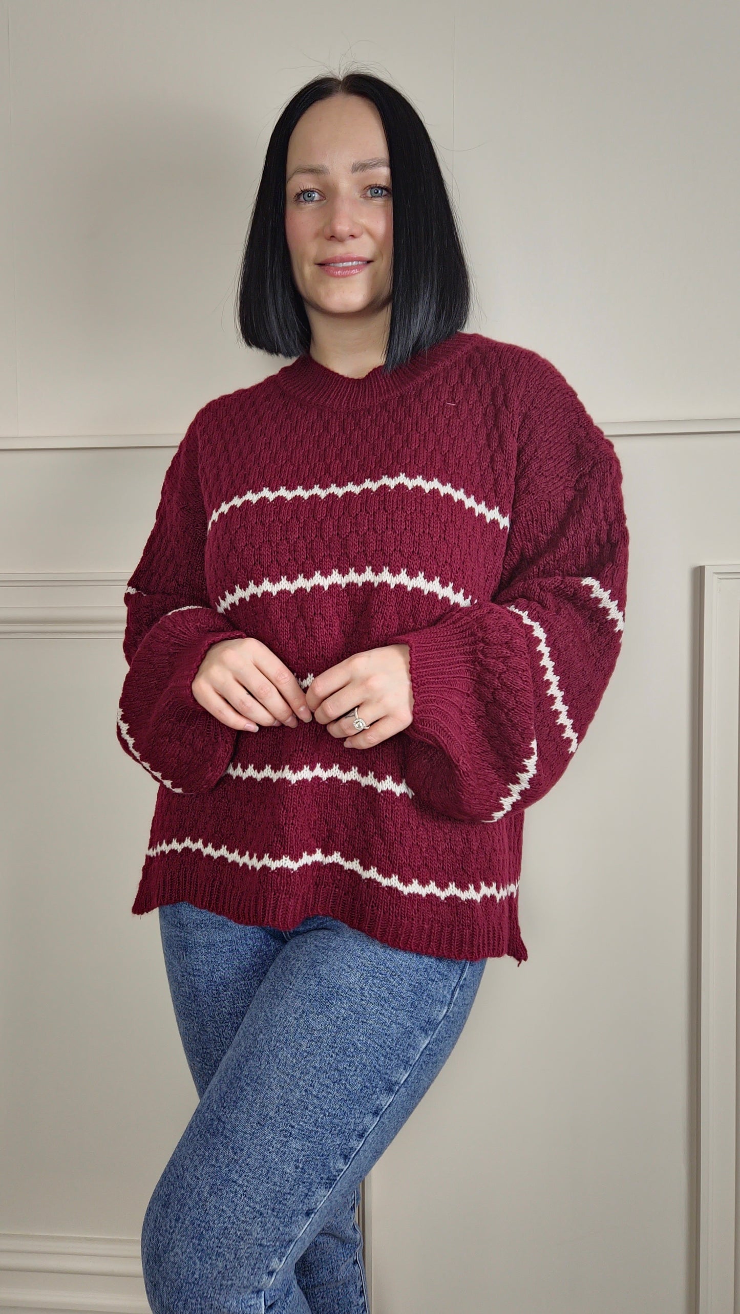 CINDY - Patterned Knitted Jumper Burgundy