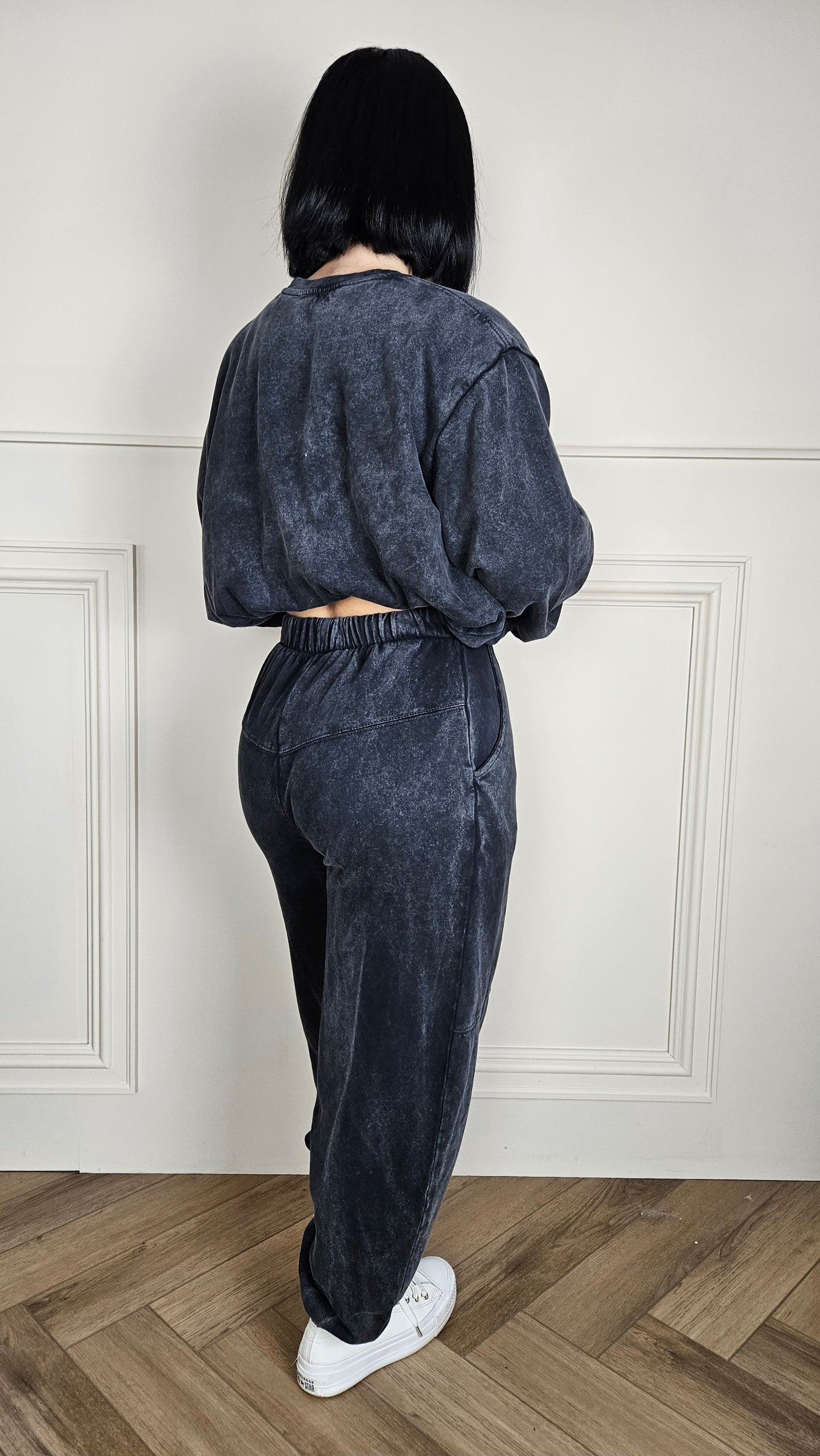 LEAH - Acid Wash Bubble Hem Tracksuit Charcoal