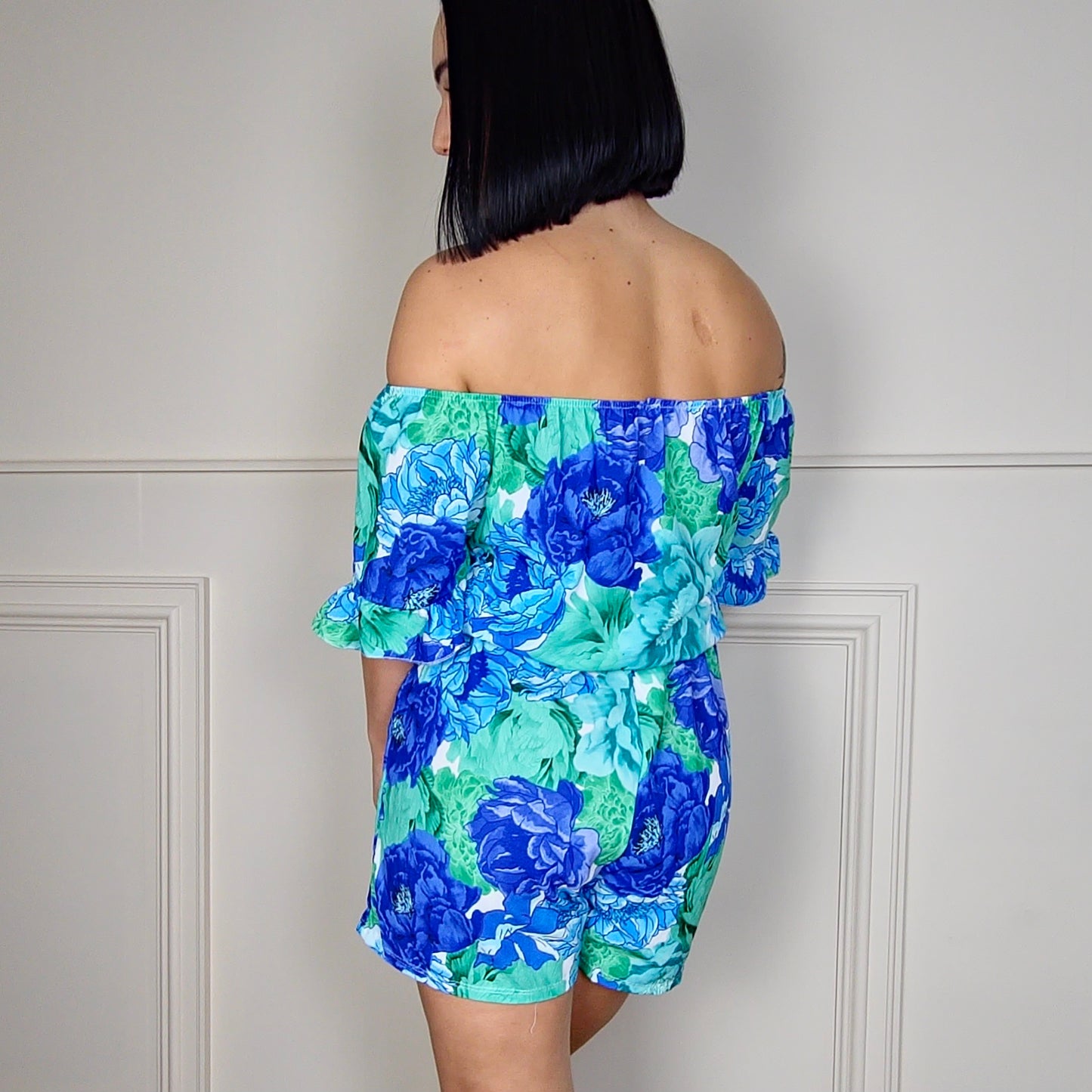 TARIKA - Floral Bardot Playsuit Blue