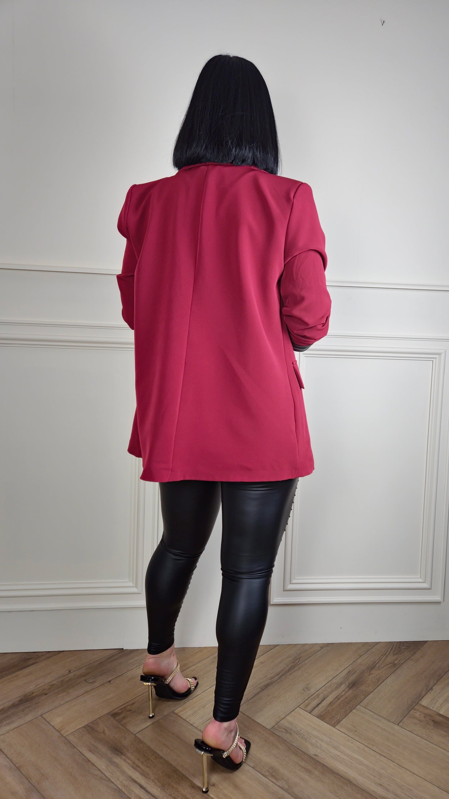SAFFRON - Premium Faux Leather Cuff Blazer Burgundy