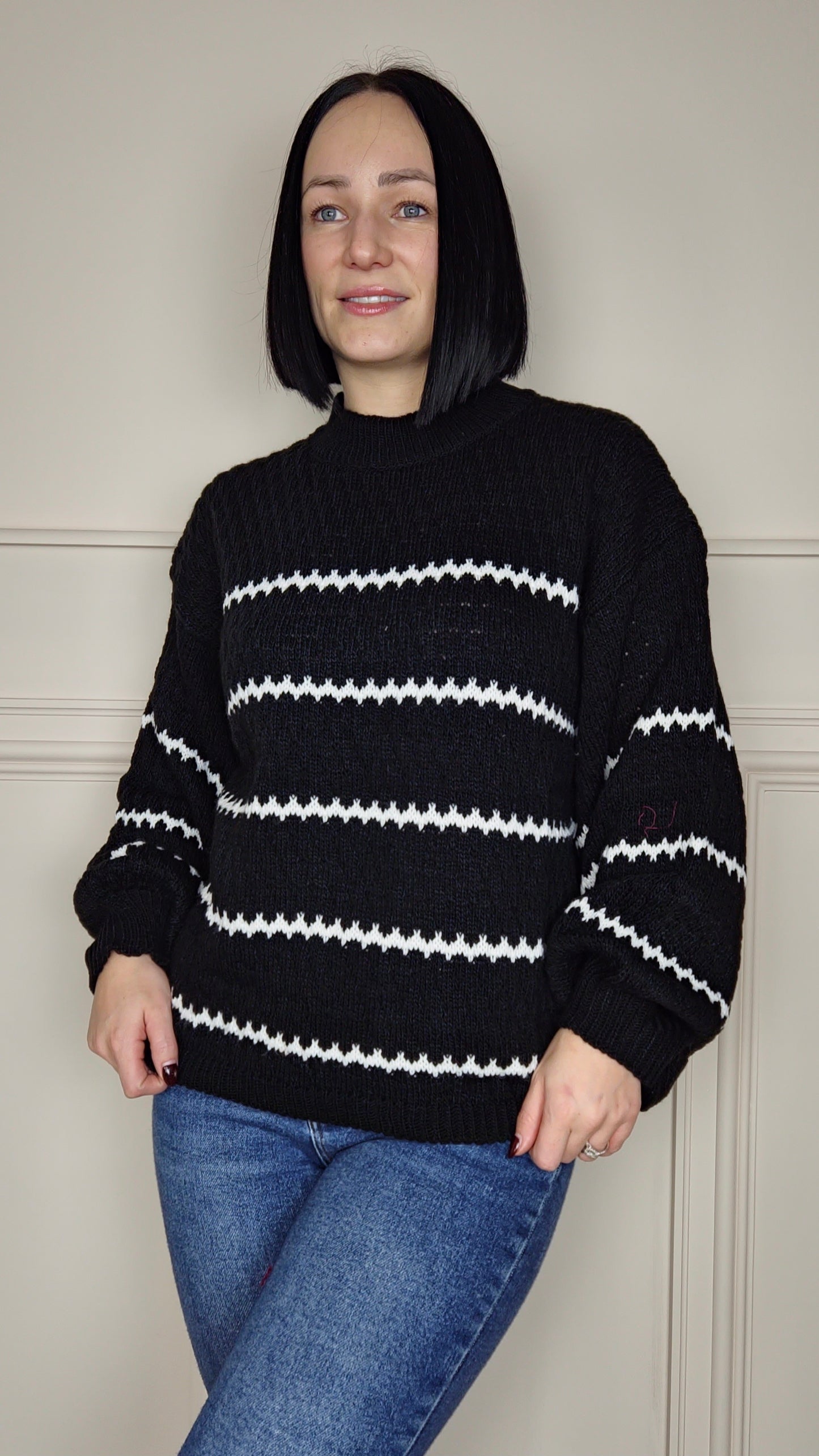 CINDY - Patterned Knitted Jumper Black