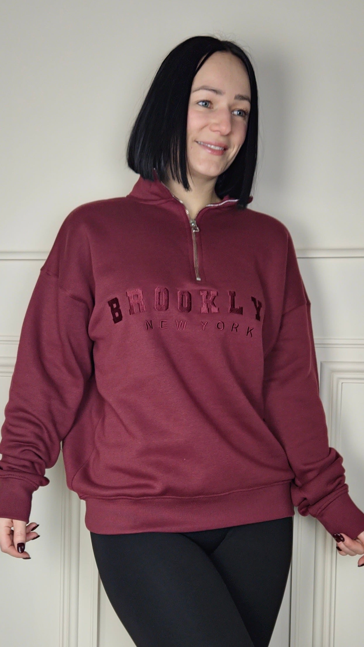 BROOKLYN - Half Zip Sweatshirt Burgundy