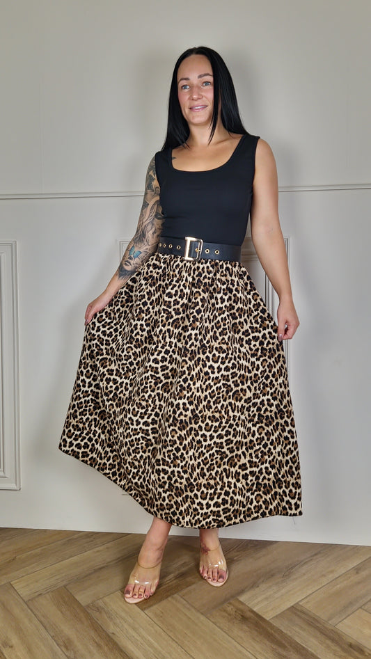 KEELEY - Two Tone Dress Black/Leopard