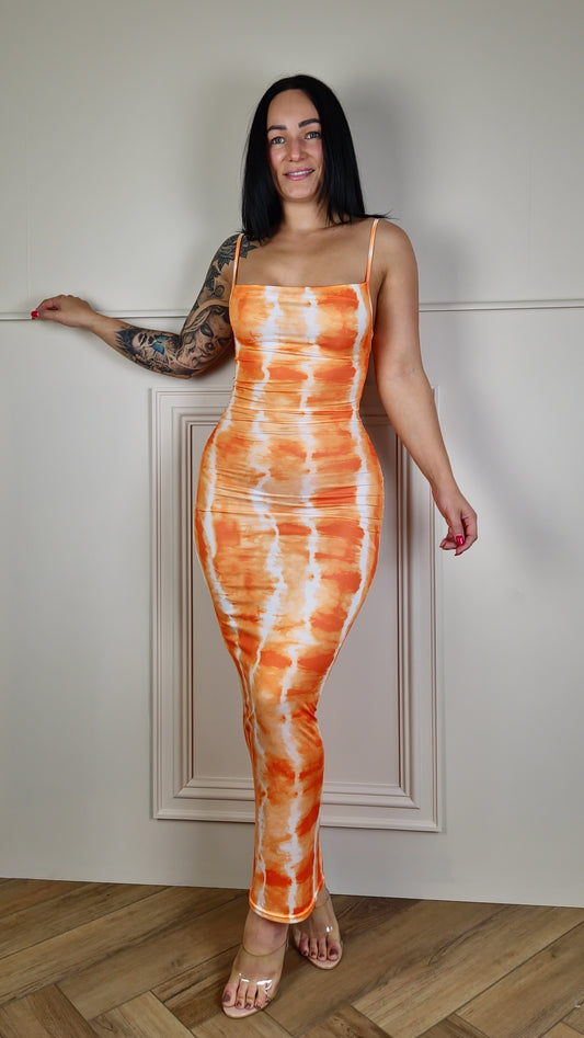 EMILIA - Orange Tie-dye Printed Bodycon Dress
