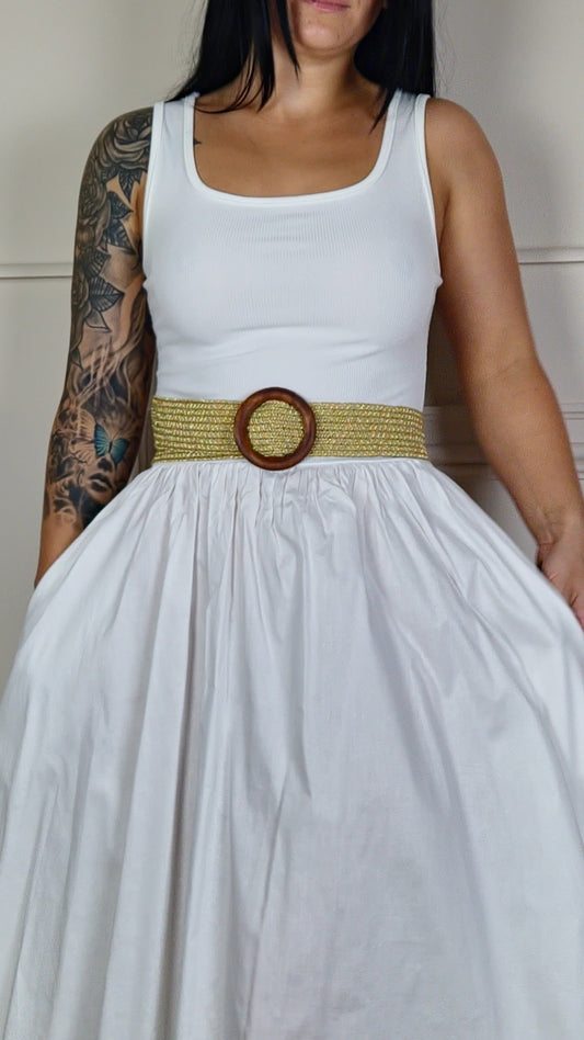GOLDIE - Wooden Buckle Gold Weave Belt