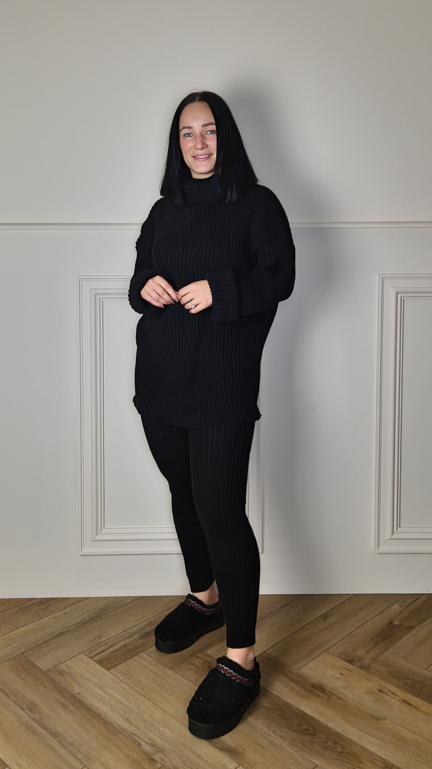 ROISIN - Two Piece Roll Neck Jumper & Leggings Set Black